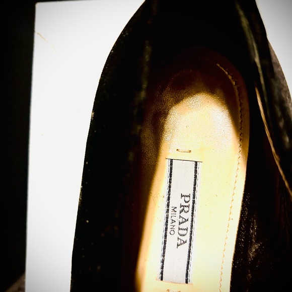 Black Velvet Prada loafer w/ leather fringe overlay. - Picture 4 of 6